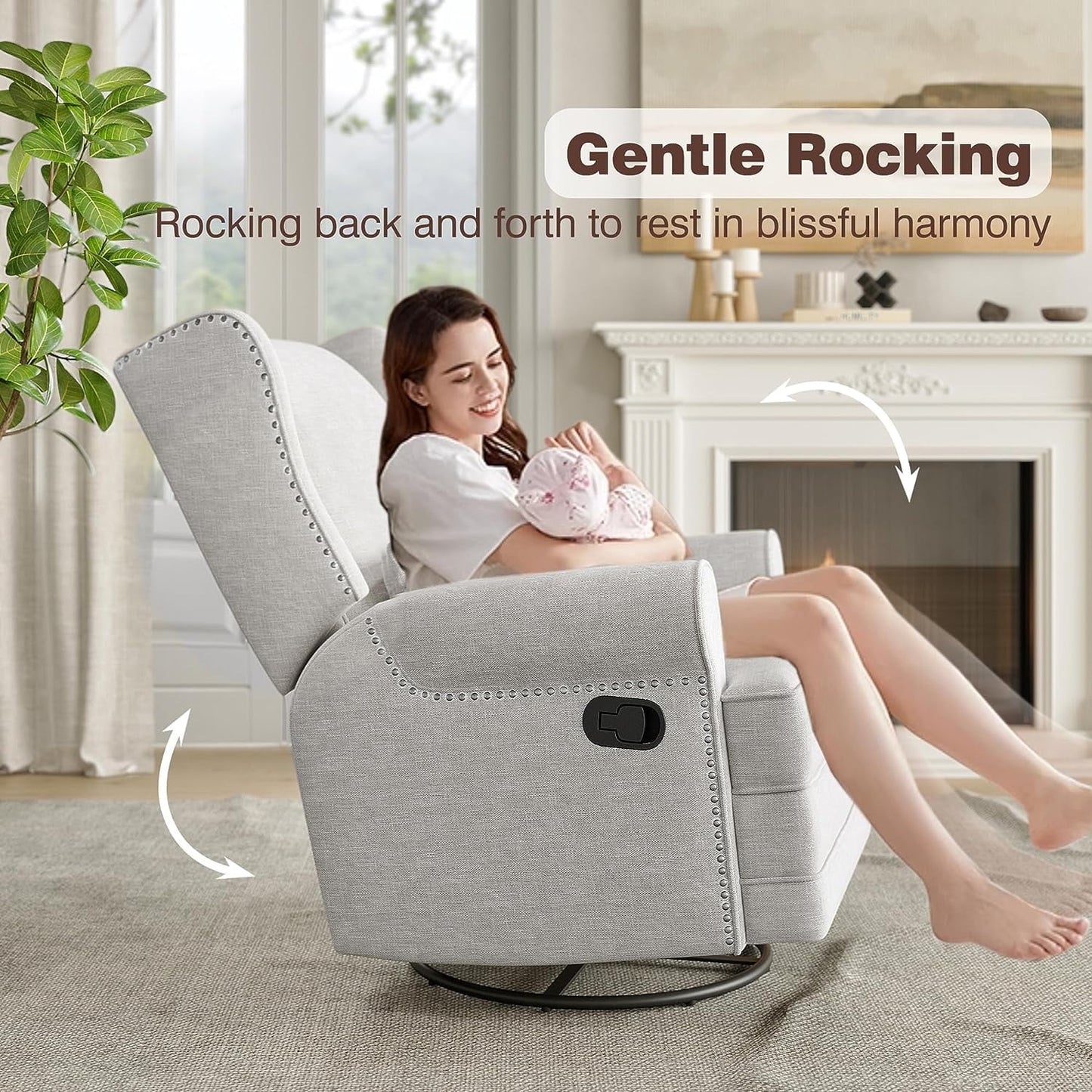 Royalcraft Swivel Recliner Glider Rocking Chair with Lumbar Pillow and Footrest, for Bedroom, Living Room, Brown