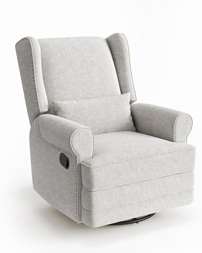 Royalcraft Swivel Recliner Glider Rocking Chair with Lumbar Pillow and Footrest, for Bedroom, Living Room, Brown
