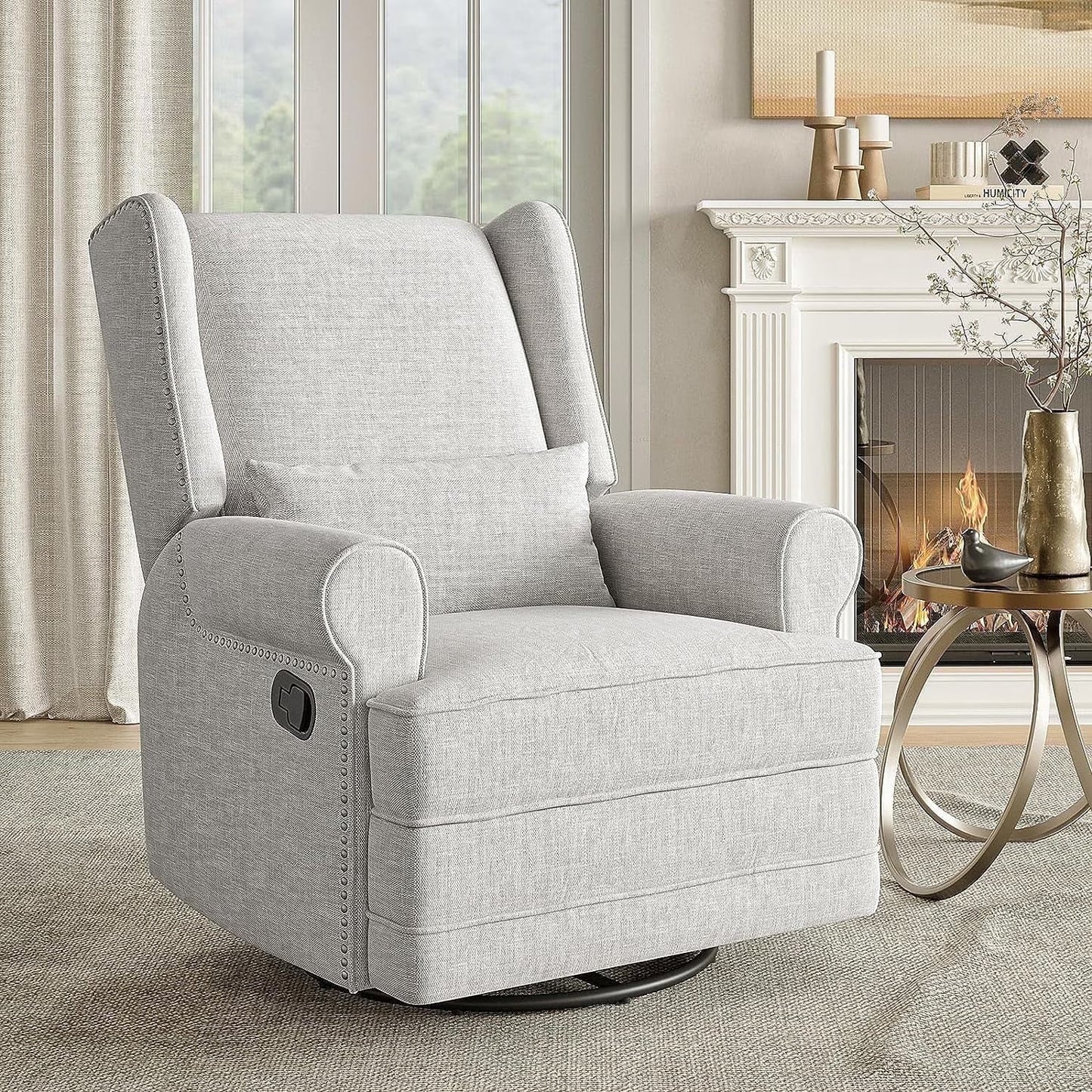 Royalcraft Swivel Recliner Glider Rocking Chair with Lumbar Pillow and Footrest, for Bedroom, Living Room, Brown