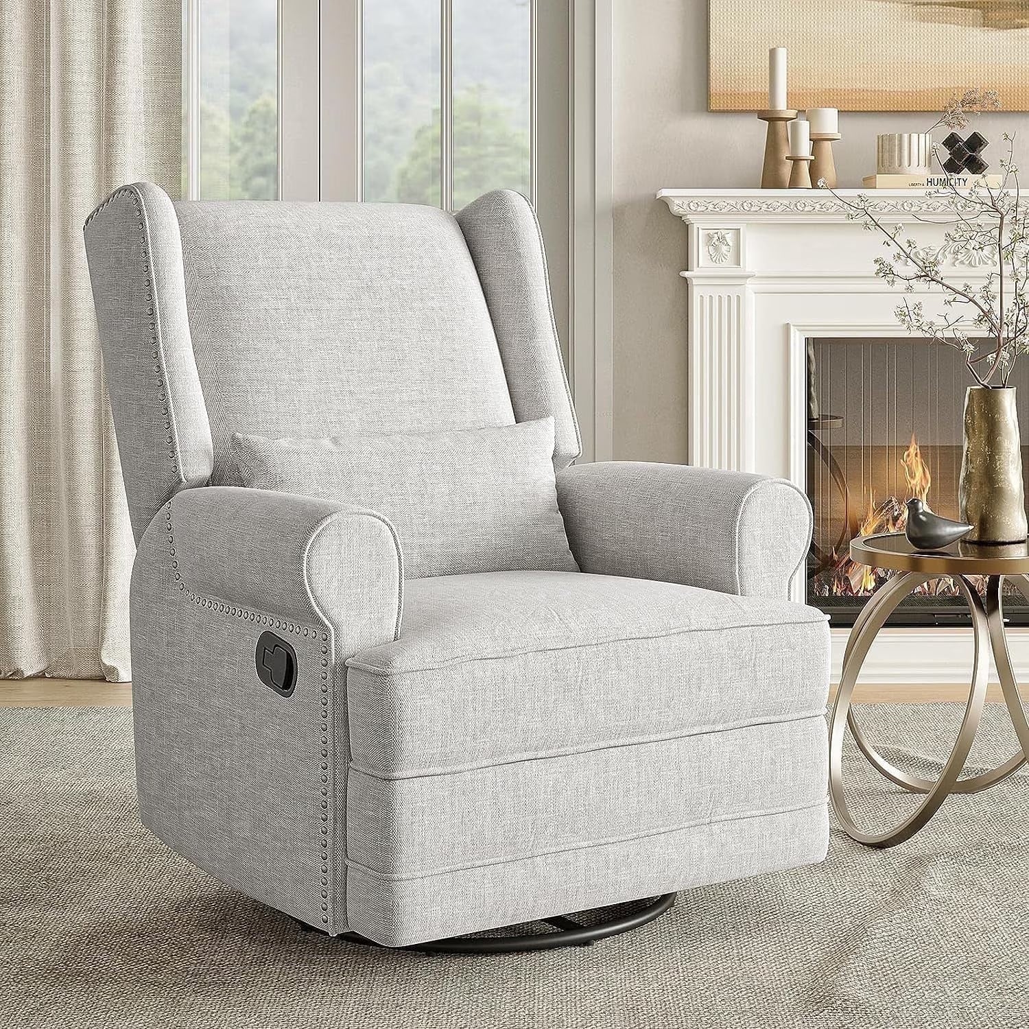 Royalcraft Swivel Recliner Glider Rocking Chair with Lumbar Pillow and Footrest, for Bedroom, Living Room, Brown