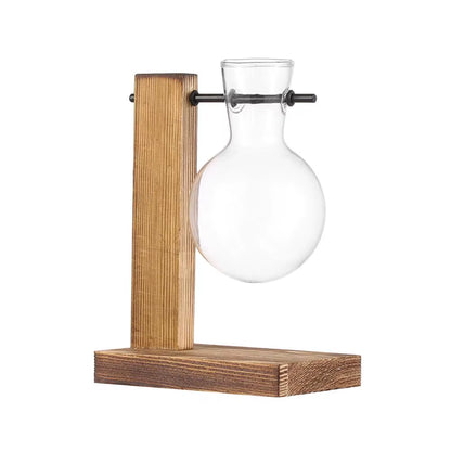 Hydroponic Plant Vases Glass Vase Vintage Bonsai Flower Pot Terrarium Tabletop Tray Wooden Frame Home Decor