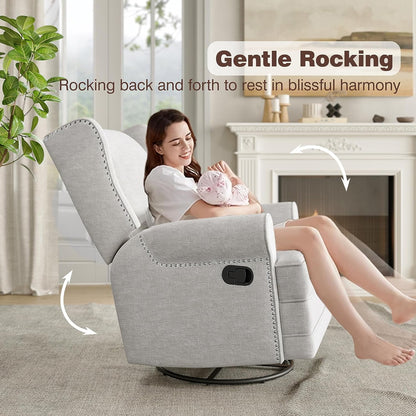 Royalcraft Swivel Recliner Glider Rocking Chair with Lumbar Pillow and Footrest, for Bedroom, Living Room, Brown