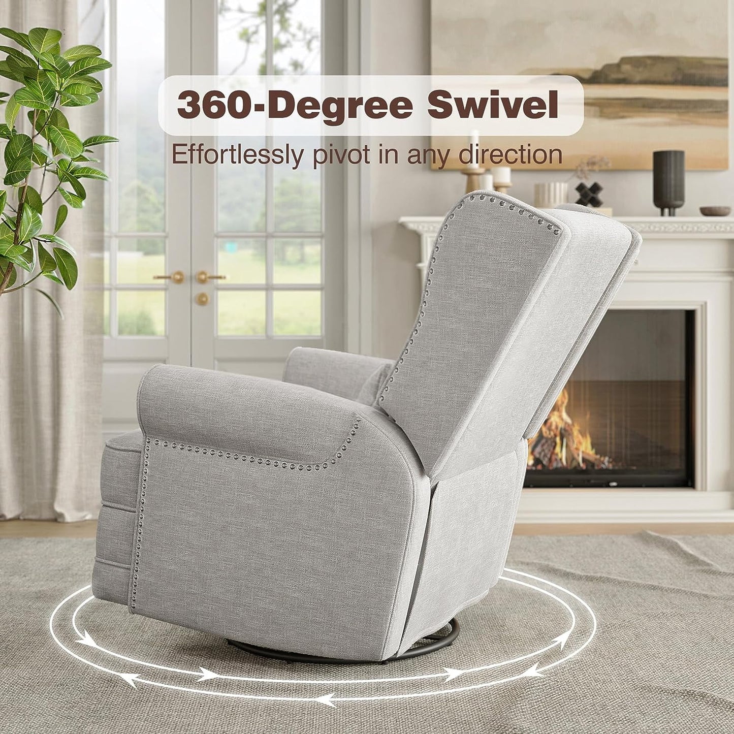 Royalcraft Swivel Recliner Glider Rocking Chair with Lumbar Pillow and Footrest, for Bedroom, Living Room, Brown