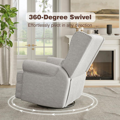 Royalcraft Swivel Recliner Glider Rocking Chair with Lumbar Pillow and Footrest, for Bedroom, Living Room, Brown